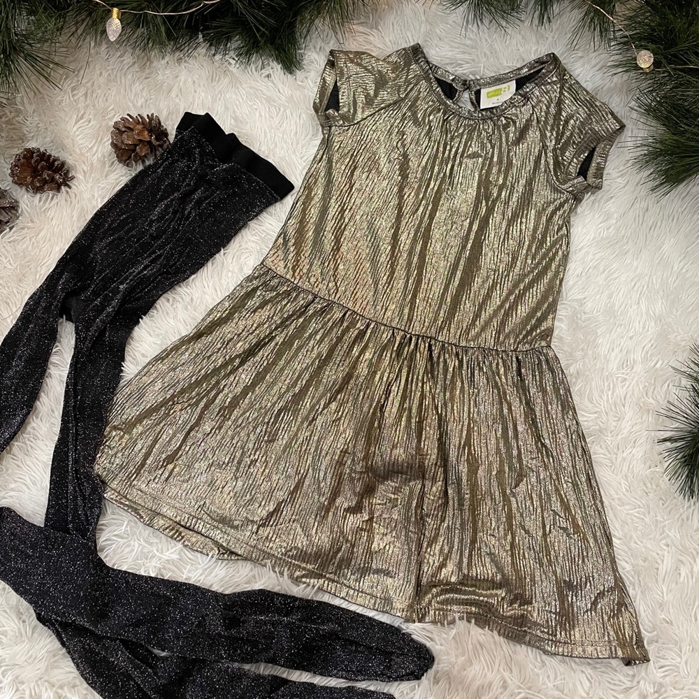 Girls’ holiday gold foil dress